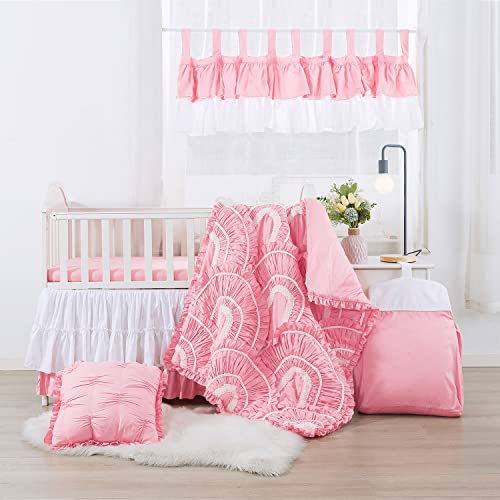 6 Pieces 100Percent Cotton Toddler Crib Bedding Sets For Girls Pinch Pleat Lightweight Baby Comforter Set Dust Ruffle White Pink Pink And White #TOP13