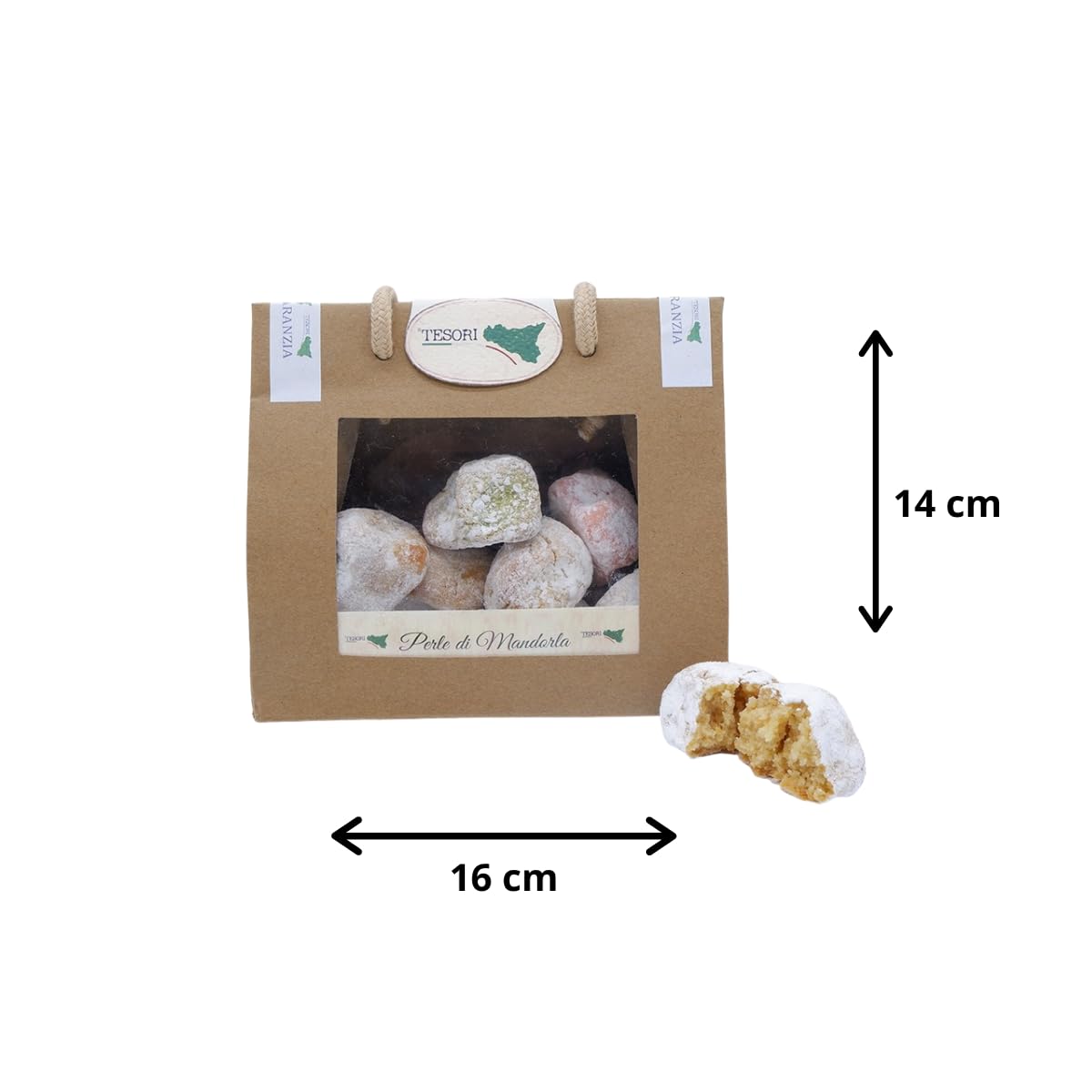 8 pezzi di Borsetta regalo in Cartone con Paste di Mandorla Siciliane Artigianali, confezionate in monoporzione gusti assortiti, dolci Siciliani alle mandorle, senza glutine, 200g