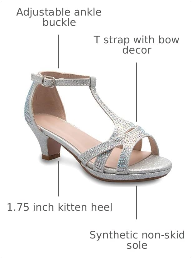 Image of Olivia K Girl's Glitter Leatherette Open Toe Strappy Ankle T Strap Kitten Heel Sandal (Toddler /Little Girl)