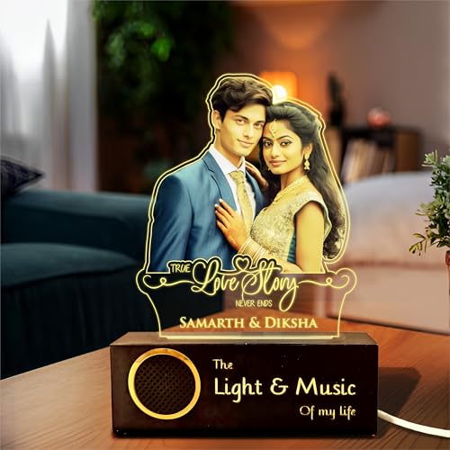 Image of ZOCI VOCI Personalized Acrylic LED Lamp | Romantic Gift for Valentine's Day, Personalized Gifts for Couples (Warm Light + BT Speaker, Colorful HD UV Print)