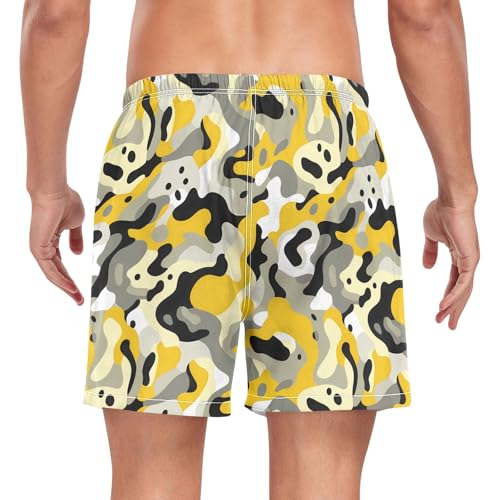 Camouflage Yellow Mens Swimsuit Trunks Men 2 in 1 Swimsuits Phone Pocket Quick Dry Elastic S2