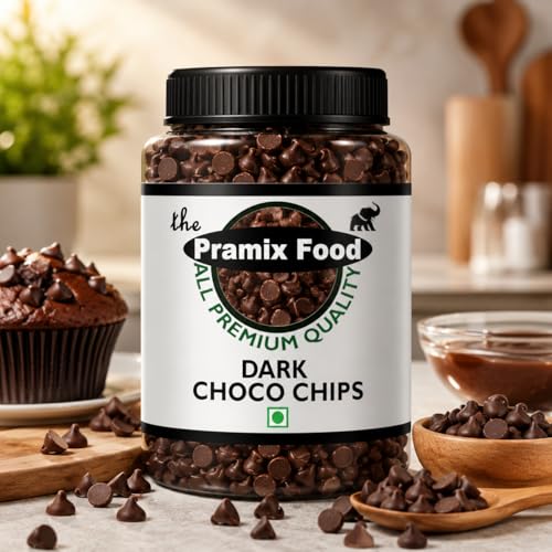 Image of Pramix Premium Quality Dark Choco Chips | 400 g | Choco Chips for Cake Decoration, Cookies, Brownies, Muffins, Overnight Oats, Ice Creams & Dessert | Ideal for Baking & Garnishing