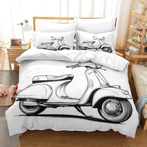 Housse de couette scooter vintage imprimé 3D en microfibre résistante haute couture