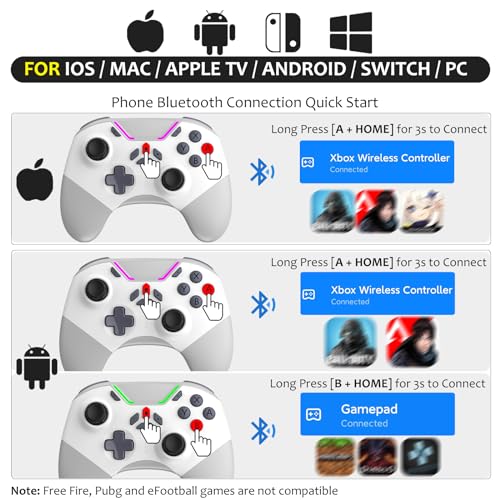 Image of Hall Effect Bluetooth Controller for Switch /PC /iPhone /Android /Apple Arcade MFi Games /Mac /TV /Steam, Pro Wireless Game Controller with Phone Clip with Lock Speed /6-Axis Gyro /Dual Motors /Turbo /Switch Key