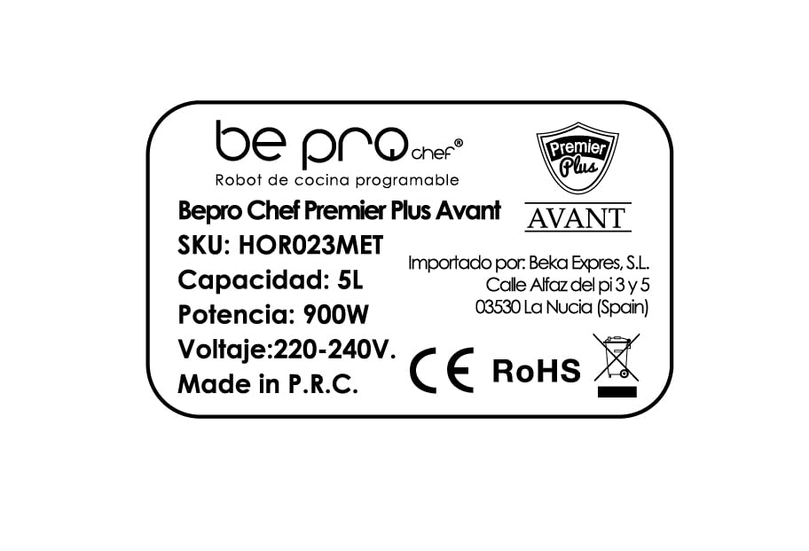 Be Pro Chef Robot Cocina Olla Programable 5L Multifunción 900W Temporizador 24H Recetario...