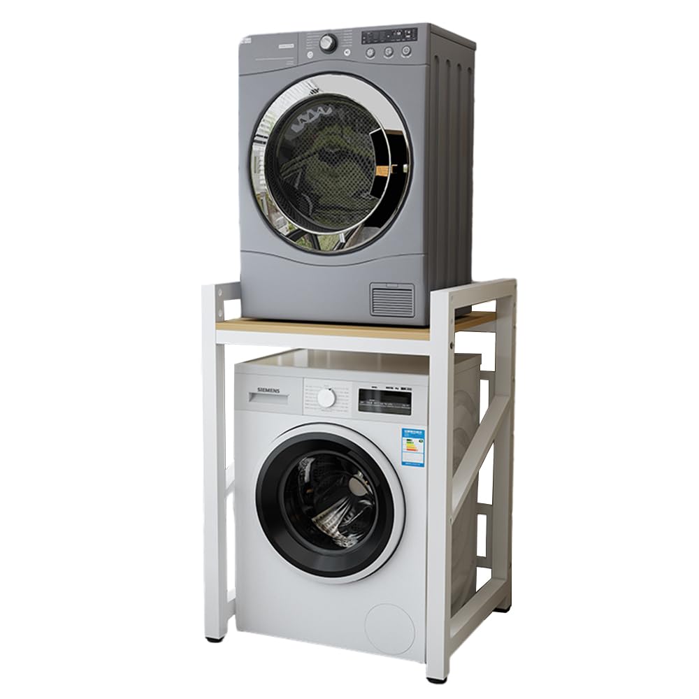 Soporte para lavadora y secadora con estante, estante de almacenamiento de altura ajustable, kit de apilamiento para lavadoras y secadoras, unidad de almacenamiento sobre lavadora, carga máxima de 250