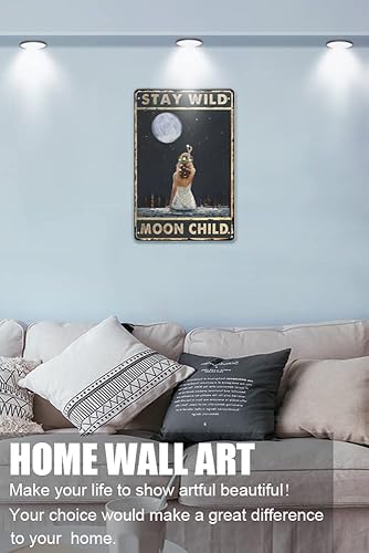 Miniatura 2 de Zomyto Letrero de lata de regalo con diseño de luna «Stay Wild Moon Child», letrero de metal retro para cocina, bar, hogar, baño, decoración de