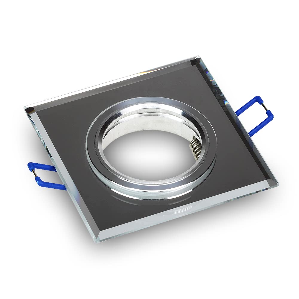 Kwazar Luminaire - Cadre d'encastrement GU10 - Cadre pour Spot encastrable - pour luminaires LED - Plat, en Verre, Effet Miroir, pour Plafond - pour Salon, Cuisine Bureau - RIK9 Carré Transparent