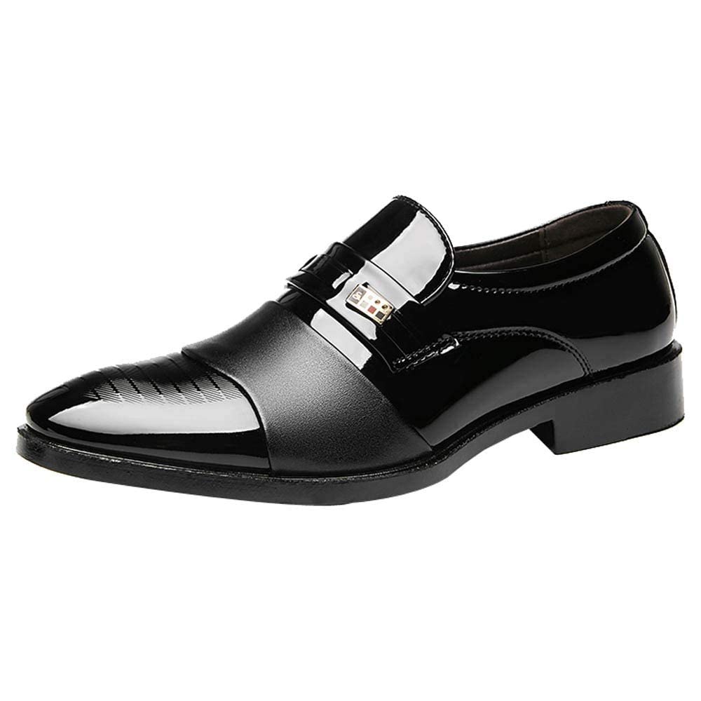 BORAMAX Mens PU Leather Lace-Up Dress Shoes Business Fashion Wedding Shoes Casual Patent Leather Dress Oxford Shoes