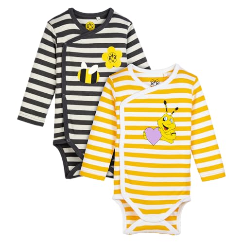 Borussia Dortmund Unisex – Babys BVB Body-Set 2er Set, Emma, Schwarz Beige, Gelb Weiss, Nachhaltig Baby-Body, Mehrfabrig, 74/80 EU