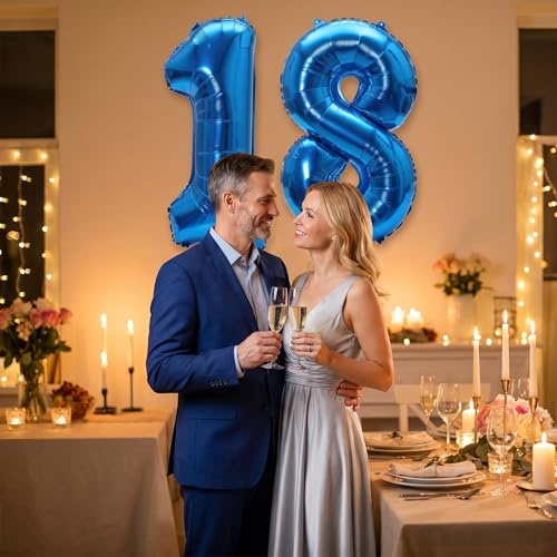 Image of YPSelected 32 Inch Large Foil Helium Number Balloon Birthday Wedding Party 0-9 (Blue, 8)