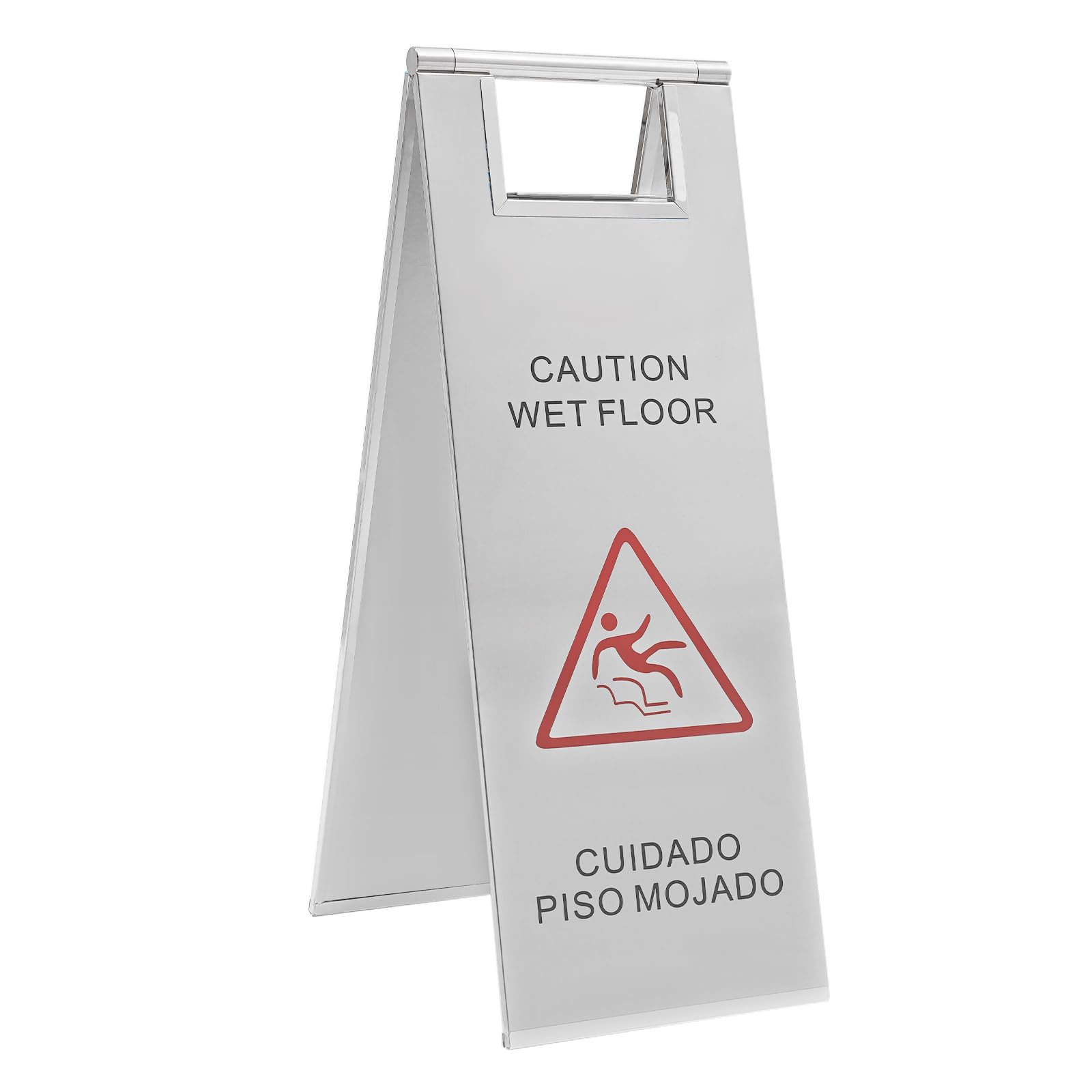2-Pack Caution Wet Floor Sign, 24 Inch Stainless Steel Bilingual Caution Message Folding Safety Warning Signs for Commercial Use Shop Restaurant Hotel Supermarket