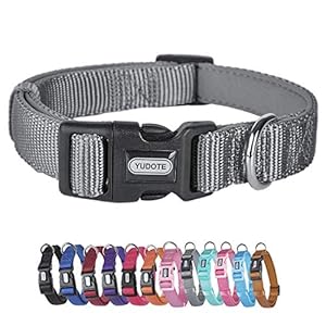 YUDOTE Adjustable Nylon Dog Collar with Soft Neoprene Padding for Medium Sized Dogs Neck 30-47cm Charcoal Grey
