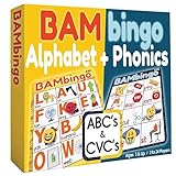 THE BAMBINO TREE Alphabet and Phonics Bingo - ABC Learning Letter Recognition and CVC Words with Pictures - Phonics Games for Kids Ages 3-6 Preschool Kindergarten