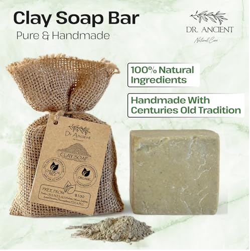 Image of Dr.Ancient Clay Soap Bar, Organic Soap Bars Handcrafted the Traditional Way, Natural Chemical-Free, Vegan, Used for Face Wash, Body Wash, Hand Cleansing and Skin Care, Gentle Exfoliating Cleanser