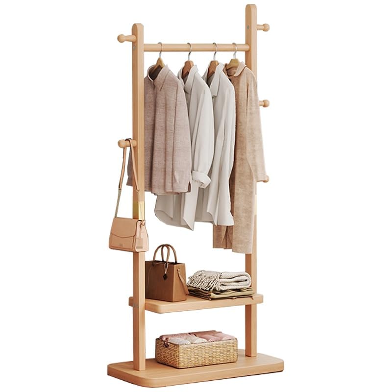Perchero Burro De Madera Maciza,Perchero De Pie con 2 Estantes Y 5 Ganchos,Perchero Recibidor,Perchero Multifuncional,Puede Colgar Ropa, Zapatos, Bolsos(Wood Color,40cm/15.7in)