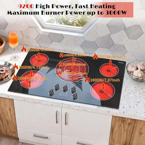 Image of Karinear 36 inch Electric Cooktop, 5 Burner Radiant Ceramic Cooktop,Drop-in
