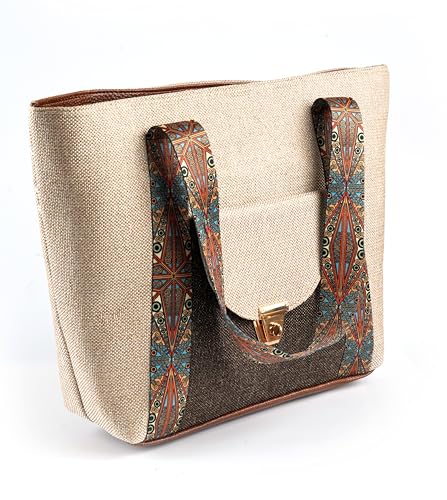 Image of Babbotty Jute Stylish Tote Bags for Women Big Size with Zip Multiple Compartments Inner Pocket Ladies Purse Handbags Girls Shoulder Hobo Bag for Office College Daily Use & Travel