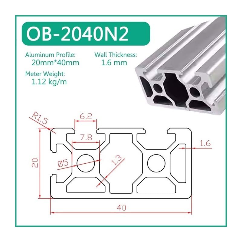 OB-2040N2 Perfil De Aluminio Con Ranura En T, Marco DIY, Máquina Extrusión Carril Lineal, Metal, Sellado for Impresora 3D CNC, 1 Ud(650mm)