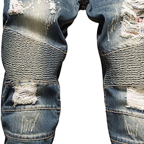 Men's Casual Distressed Biker Jeans Slim Fit Ripped Fashion Denim Pants Stratight Leg Regular Streetwear Jeans4