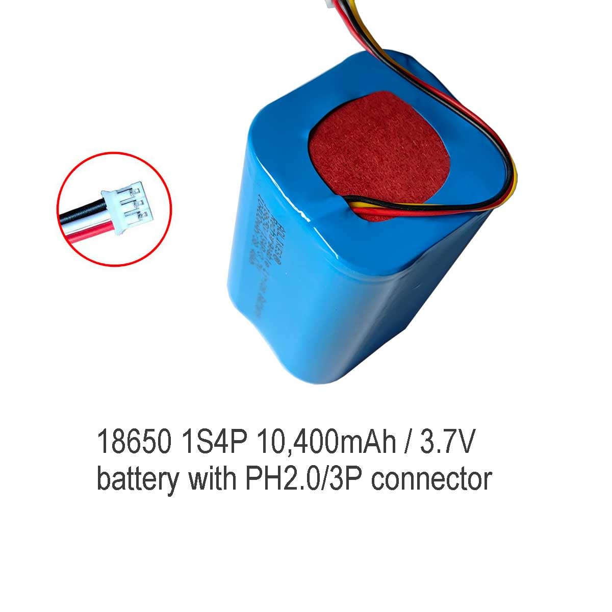 AOLIKES Batterie lithium-ion rechargeable 18650 1s4p 10400 mAh 3,7 V avec fiche PH2,0/3P / cellules 5C / carrée / prend en charge la charge rapide
