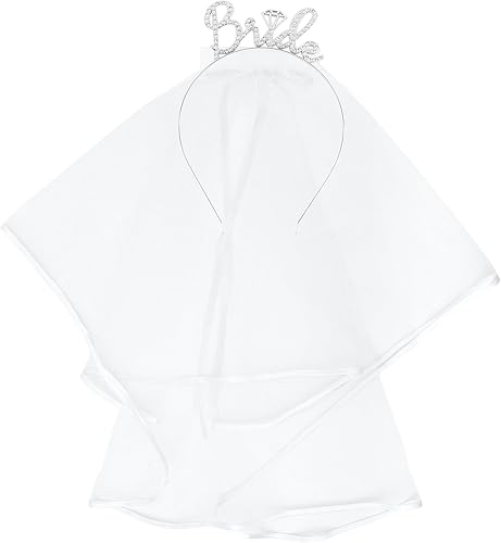 Jaciya Rhinestone Bride Headband with Veil Bachelorette Party Decorations Sparkly Headpiece Bridal Shower Decorations Bachelorette Gifts