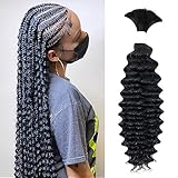 Liqusee Deep Wave Bulk Human Hair for Braiding 100g One Bundle/Pack No Weft Human Hair Bundles for Braiding Micro Human Braiding Hair for Boho Braids Wet and Wave (24 inch, Deep Wave Natural Color)