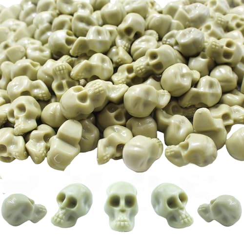 YGbridge Halloween Mini Plastic Skull Heads 160Pcs Miniature Decorative Figurines Tiny Skulls for Halloween Vase Filler Crafts Prank Props (Bone Color)