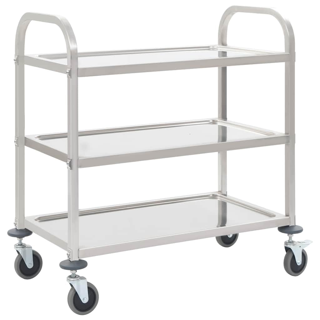 Carrello da portata a 3 livelli in acciaio inox, 96,5 x 55 x 90 cm, con 4 ruote girevoli, due freni, robusto carrello per cucina, bar, soggiorno, buffet, area di lavoro e stoccaggio mobile