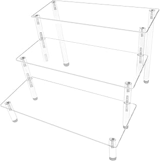 Acrylic Display Risers,Clear Display Risers Stand Small Mini Shelf 3 Tiered Cupcake Stand for Food Desserts Stand Perfume Organizer Toys Collections Cosmetic Products Tabletop Use (9 x 8 x 6 Inch)