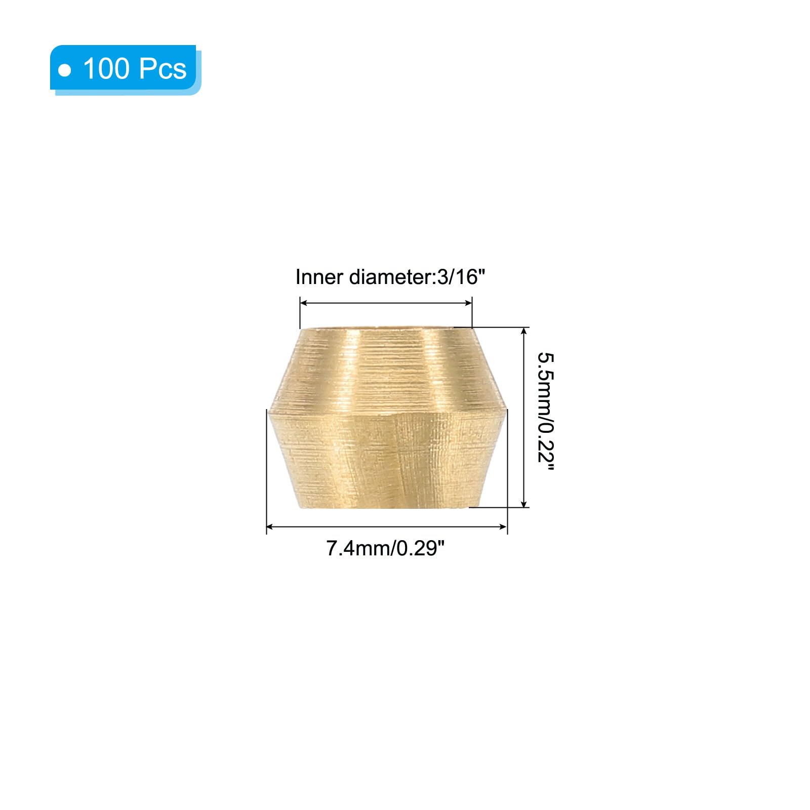 PATIKIL 100Pcs Brass Compression Sleeves Ferrules, Tube OD 3/16" Compression Fittings Assortment Kit for Connecting Air Fuel - Image 2