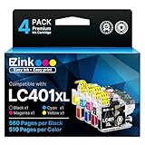 E-Z Ink LC401XL Ink Cartridges for Brother Printer Compatible Replacement for Brother LC401 Ink Cartridges LC401 XL LC401XL LC 401 to use with MFC-J1010DW MFC-J1170DW MFC-J1012DW DCP-J1800DW (4 Pack)