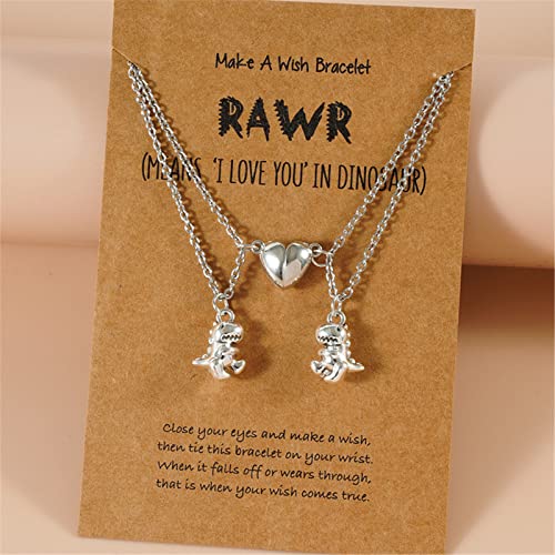 2Pcs Handmade Love Heart Dinosaur Couple Matching Pendant Necklace Set for Women Men Friend Adjustable Animal Necklace Friendship Jewelry Gift2