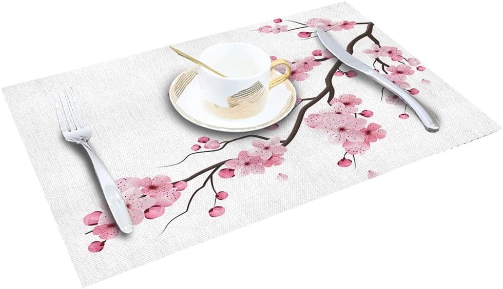 Cherry Blossom Pattern Table Mat Kitchen Decoration Placemat Table Napkin for Wedding Dining Accessories Table Mat (Color : D, Size : 6 PCS)