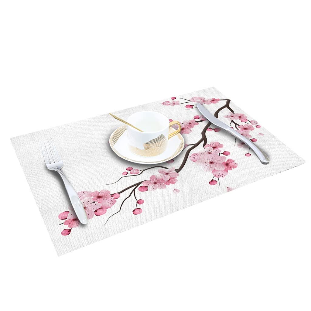 Tapis de Table Motif Fleur de Cerisier décoration de Cuisine napperon Serviette de Table pour Mariage Accessoires de Salle à Manger Tapis de Table (A 4 PCS)