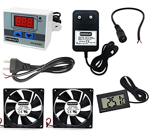 Image of Shockley XH-W3001-50 to 110c Intelligent Digital Thermostat Temperature Controller Combo (220V / 1500W) + 2 Fan + Mains Power Cord + DC Female Jack + 12V 1 Amp Adapter + Thermometer TPM-10