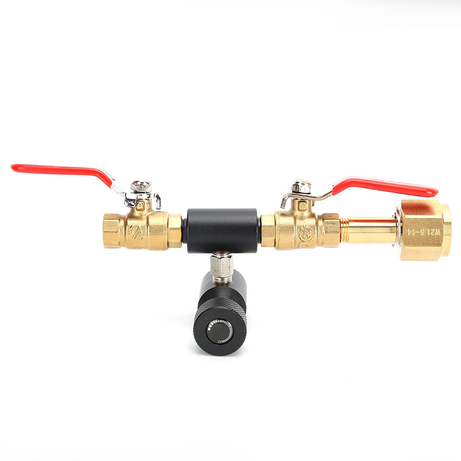 Oumefar Adapter cylindra sodowego, adapter do napełniania cylindra CO2 domowy podwójny zawór CGA320 z czarnym zaworem sodowym ASA do Profesjonalne narzędzia