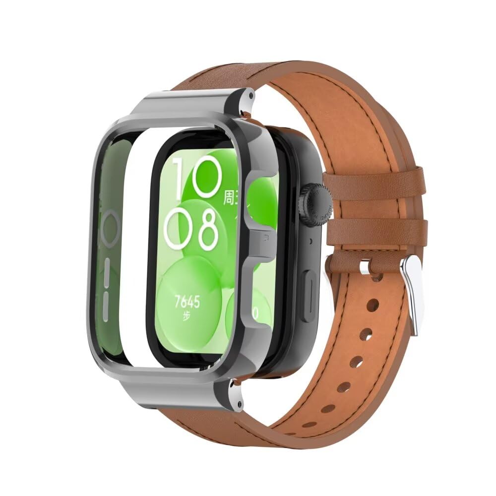T-BLUER Watchband Compatible with Huawei Watch Fit 3 Band,Leather Replacement Bracelet Strap Accessories with Metal Frame for Huawei Watch Fit 3