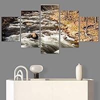 SIGNWIN 5 Panel Canvas Wall Art Forest Rivers for Home Decorations Ready to Hang - 60