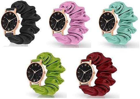 METEOROID Black Analog Dial Scrunchies Watches Strap Cloth Solid Fabric ...