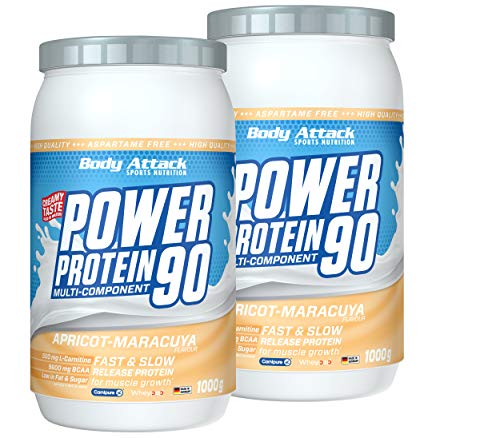 Body Attack Power Protein 90, 5K Eiweißpulver mit Whey-Protein, L-Carnitin und BCAA für Muskelaufbau und Fitness, Made in Germany (Apricot-Maracuya Cream, 2 x 1 kg)