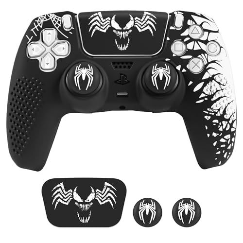Image of Sounce Anti-Slip Silicone Accessories Compatible with PS5 DualSense Wireless Controller Protective Cover Case with Thumb Grip Caps Touch Pad Sticker Wrap Stickers for Enhanced Protection (Black)