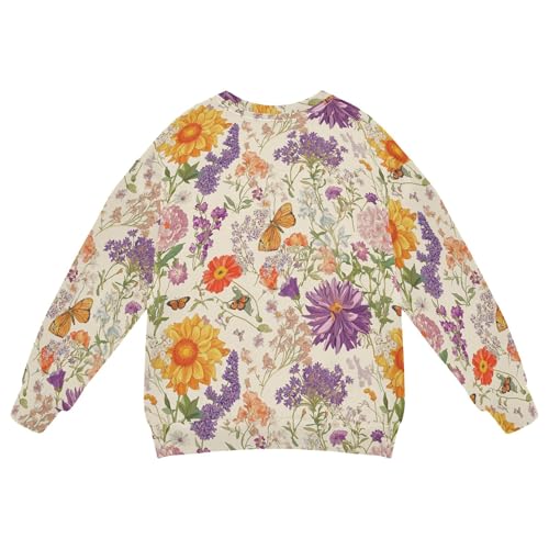 JUNZAN Fall Flowers Lavender Butterflies Beige Big Boys Hoodie Sweatshirt Long Sleeve Tops Clothing Shirts Party 4T2