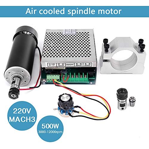 Craftsman168 CNC Broche 500 W refroidie par air 0,5 kW Moteur de fraisage convertisseur de vitesse de broche + support 52 mm + 13 colliers ER11 + tige dextension ER11 pour gravure DIY