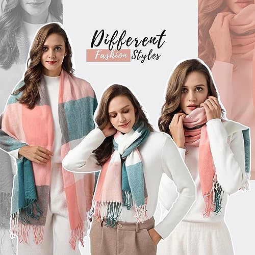 Premillow Womens Winter Scarf, Fashion Cashmere Feel Plaid Scarfs for Women4