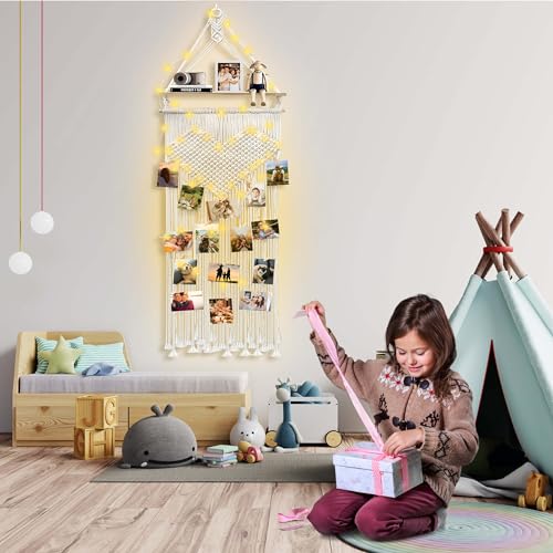 Homecor NO Macrame Photo Display Hanging Shelf, Boho Wall Room Dorm Bedroom Love Decor, Picture Frame Collage Board thumb #4
