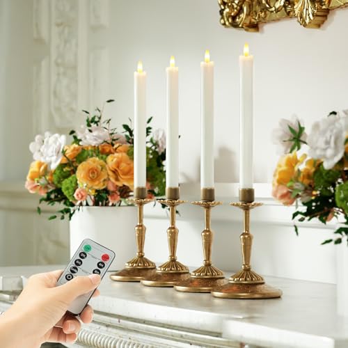 Image of Flameless Taper Candles with Rmote, 9.6 inch Real Wax Rechargeable Battery Operated Candles, Led Candle Flickering Candlesticks, Electric Candle for Home, Wedding, Party, Decor, White