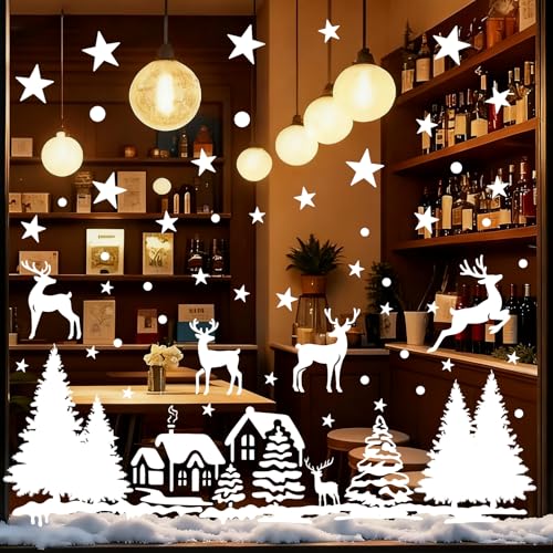 Weihnachtsdeko Wohnzimmer Fenster 3 Fensterbilder Weihnachten Selbstklebend, QZOSZ Winter Fensterbild...