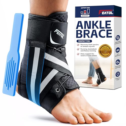 FEATOL Ankle Brace for Sprained Ankle, Adjustable & Comfortable Lace Up Support Stabilizer for Women...