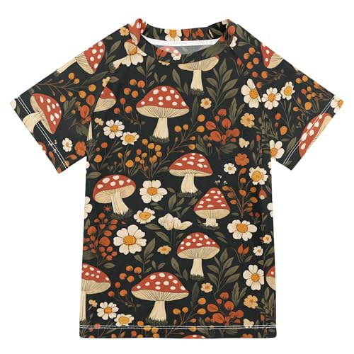 Mushroom Flowers Girls Bathing Suit Sun Protection Workout Shirts Swimwear Beach Tops 3T